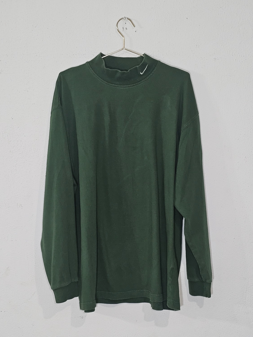 Vintage Nike Shirt Men Sz XL Green Mock Neck Swoosh Long Sleeve Pullover 90s Y2K
